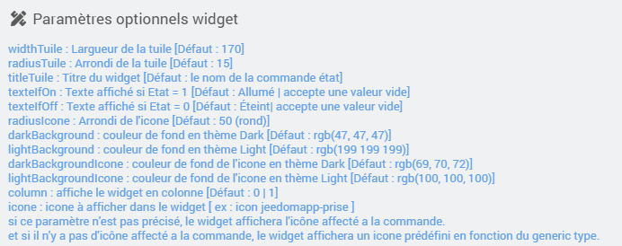 Paramètres optionnels