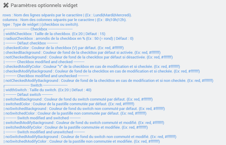 Paramètres optionnels